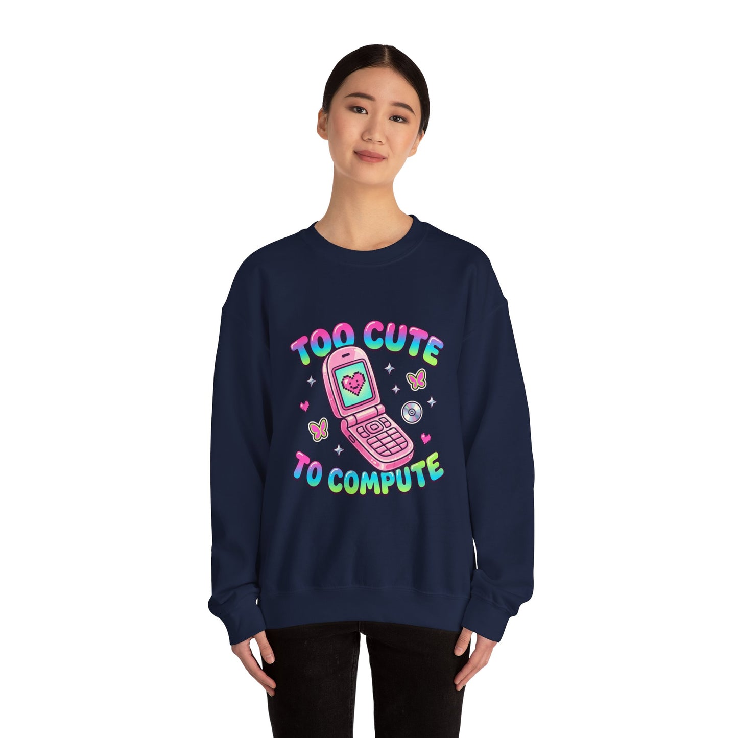 Too Cute To Compute Sweatshirt | Y2K aesthetic, 2000s retro internet graphic