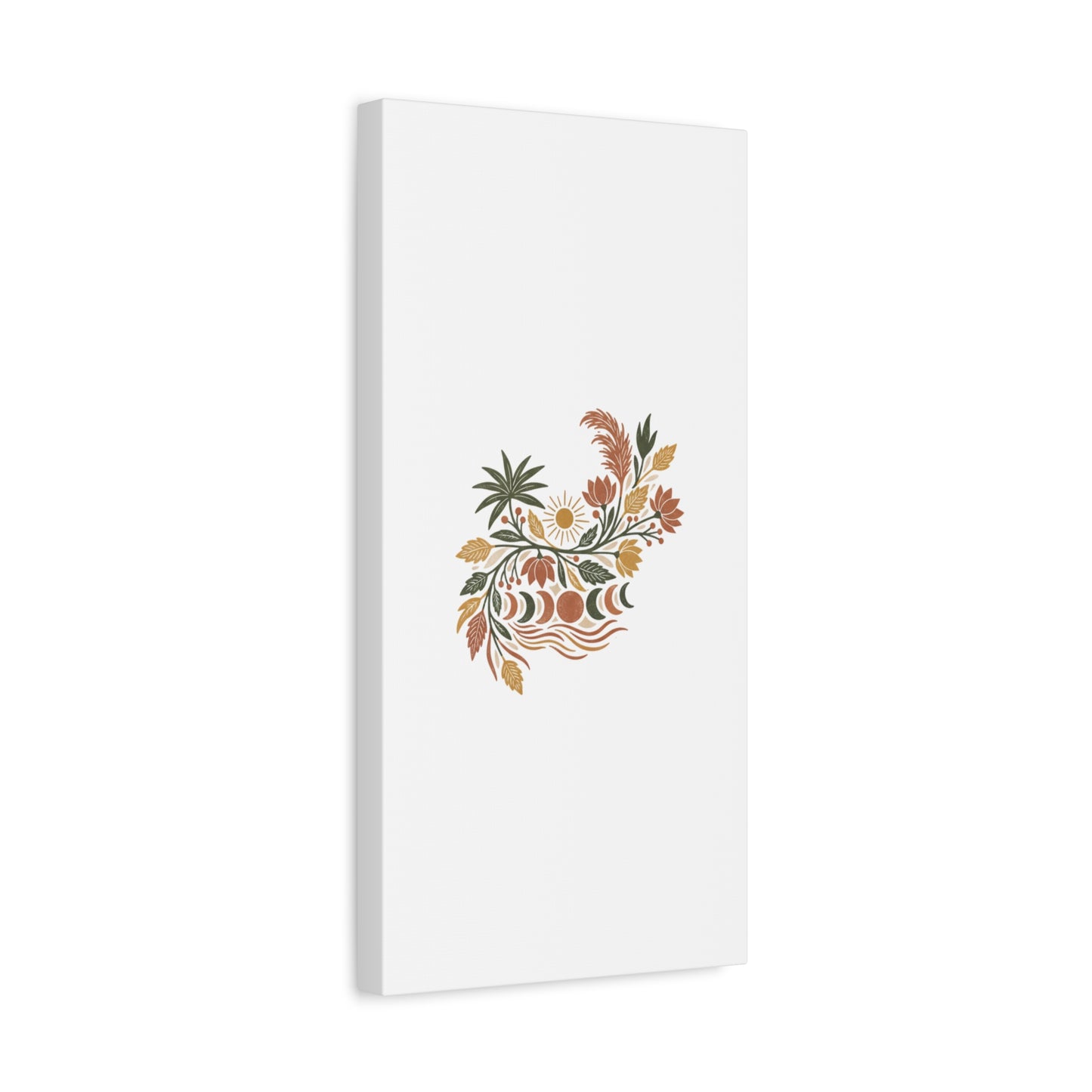 Boho Floral Moon Phase Canvas Print — Matte Stretched Wall Art