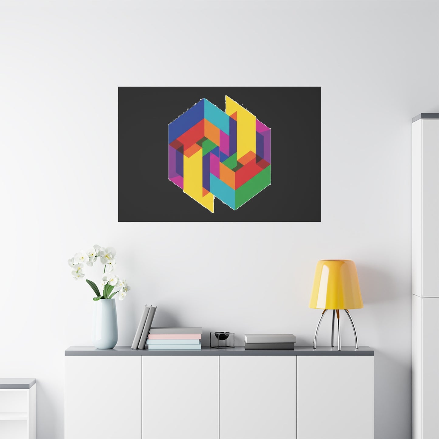 Colorful Geometric Cube Canvas Print — Modern Abstract Wall Art