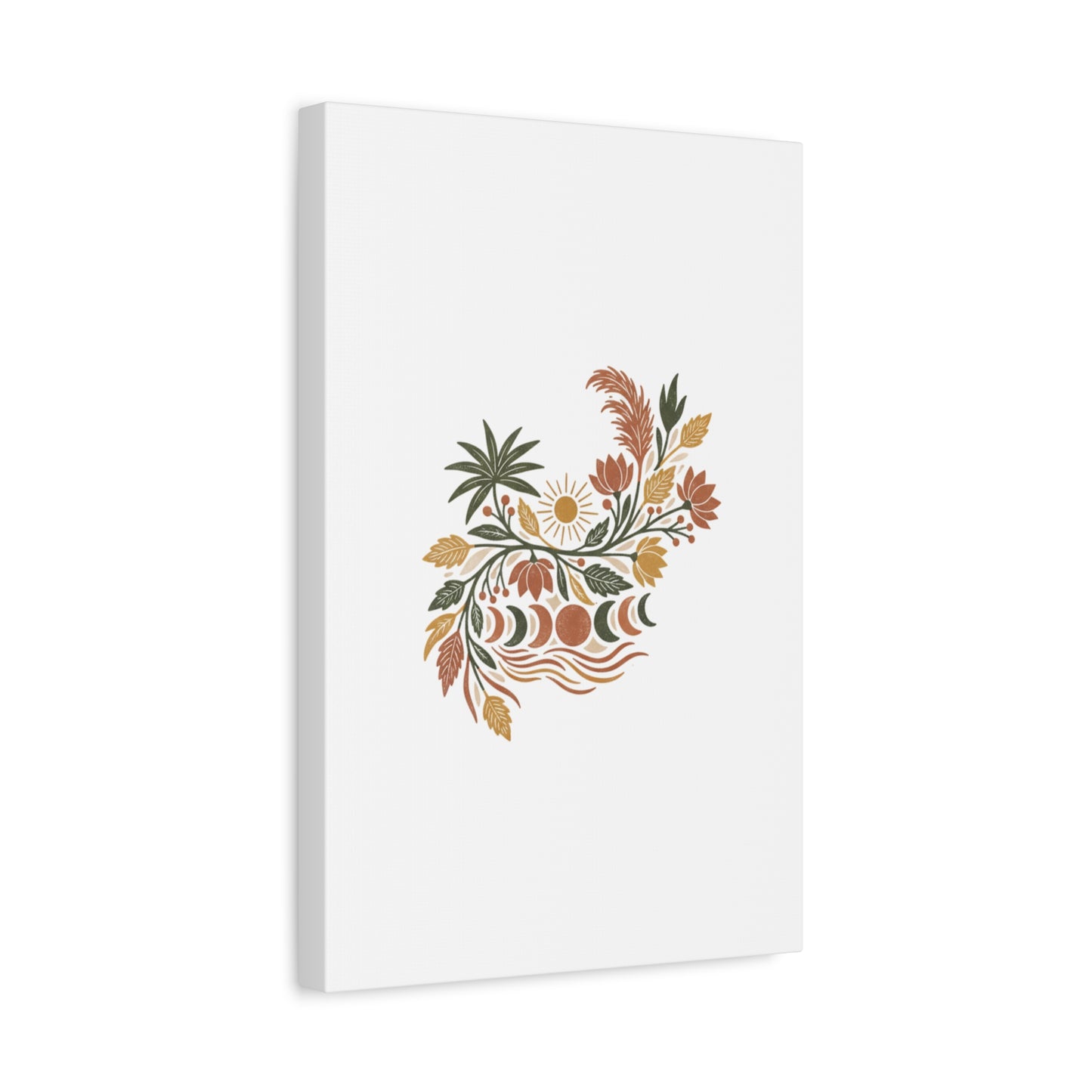 Boho Floral Moon Phase Canvas Print — Matte Stretched Wall Art