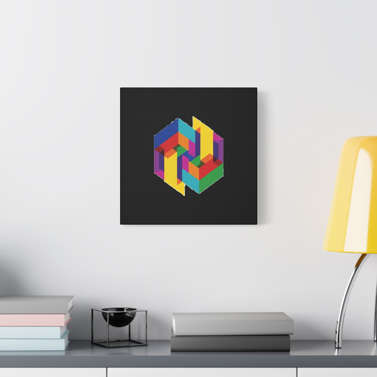 Colorful Geometric Cube Canvas Print — Modern Abstract Wall Art