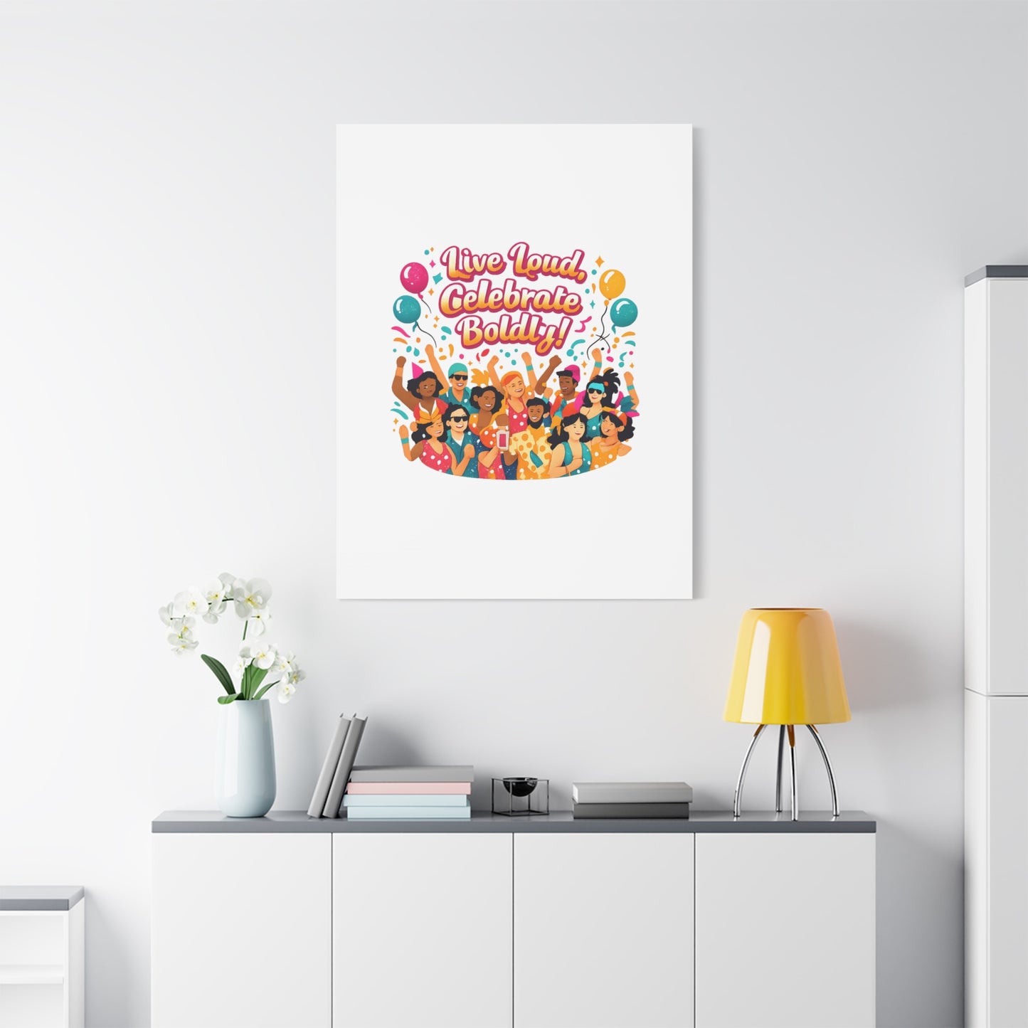 Live Loud Celebrate Boldly Canvas | Carnival Fiesta Confetti, Neon brights