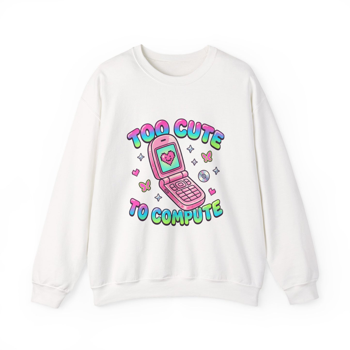 Too Cute To Compute Sweatshirt | Y2K aesthetic, 2000s retro internet graphic