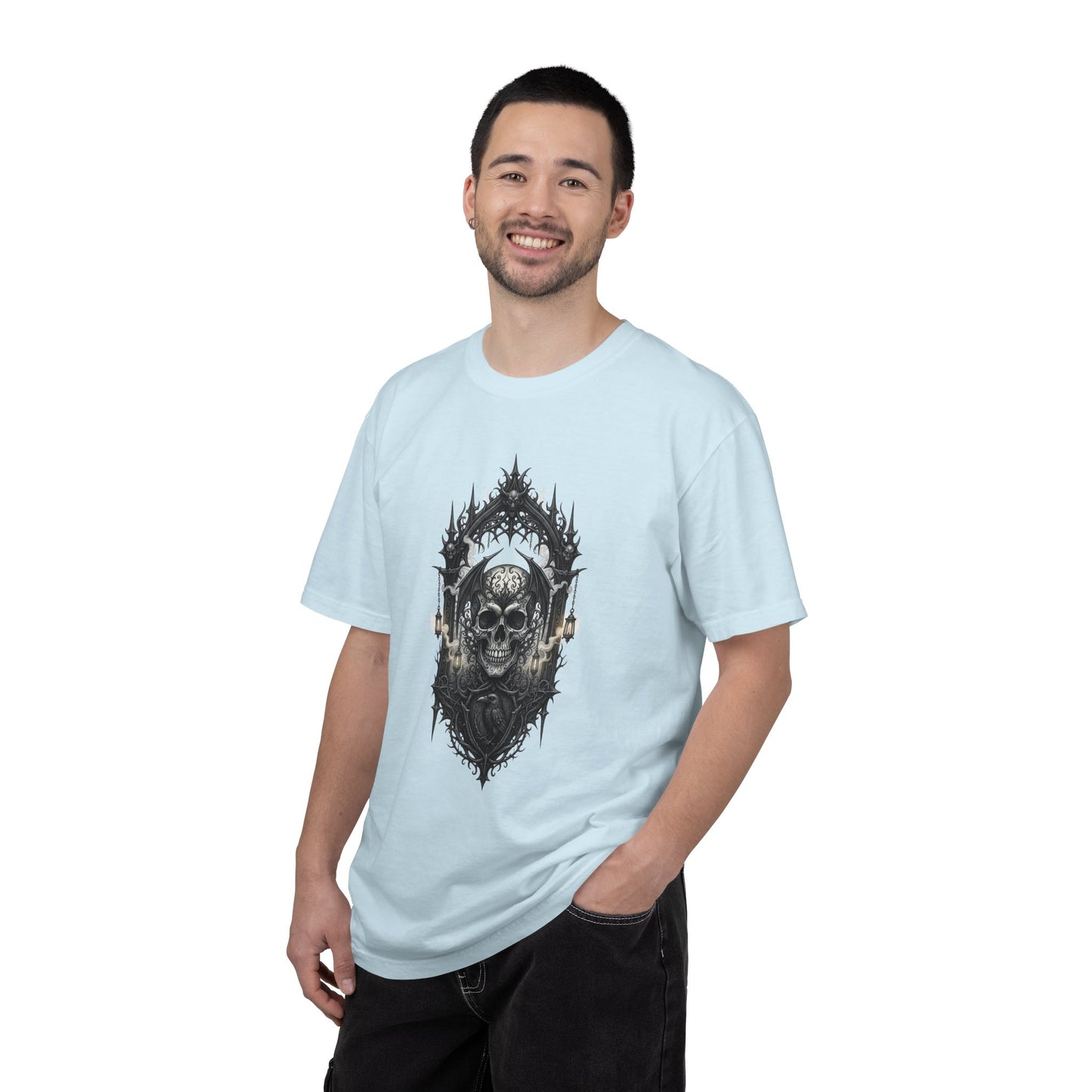 Skull Cathedral T-Shirt — Gothic Skull & Candle Graphic Tee