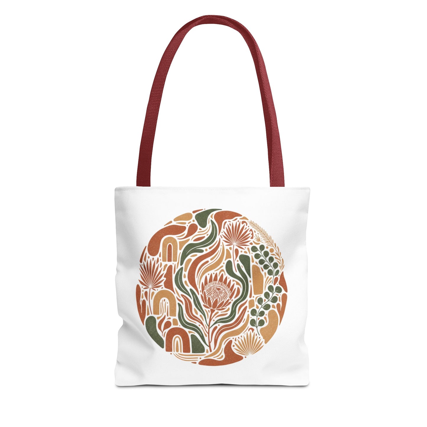 Floral Boho Tote Bag — Earthy Retro Circle Print