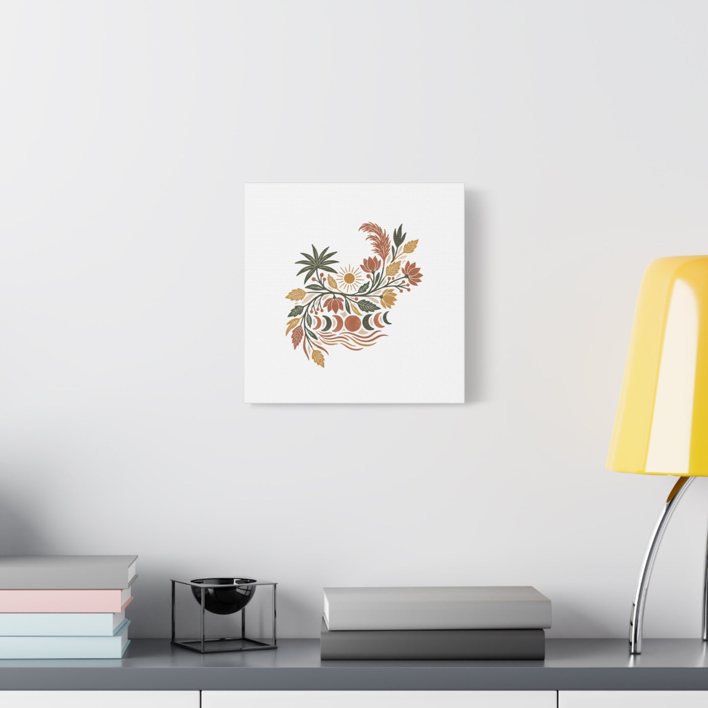 Boho Floral Moon Phase Canvas Print — Matte Stretched Wall Art