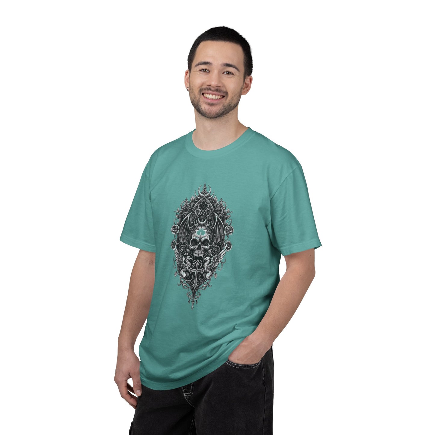 Skull & Cross Key Gothic T-Shirt — Ornate Dark Art Graphic Tee