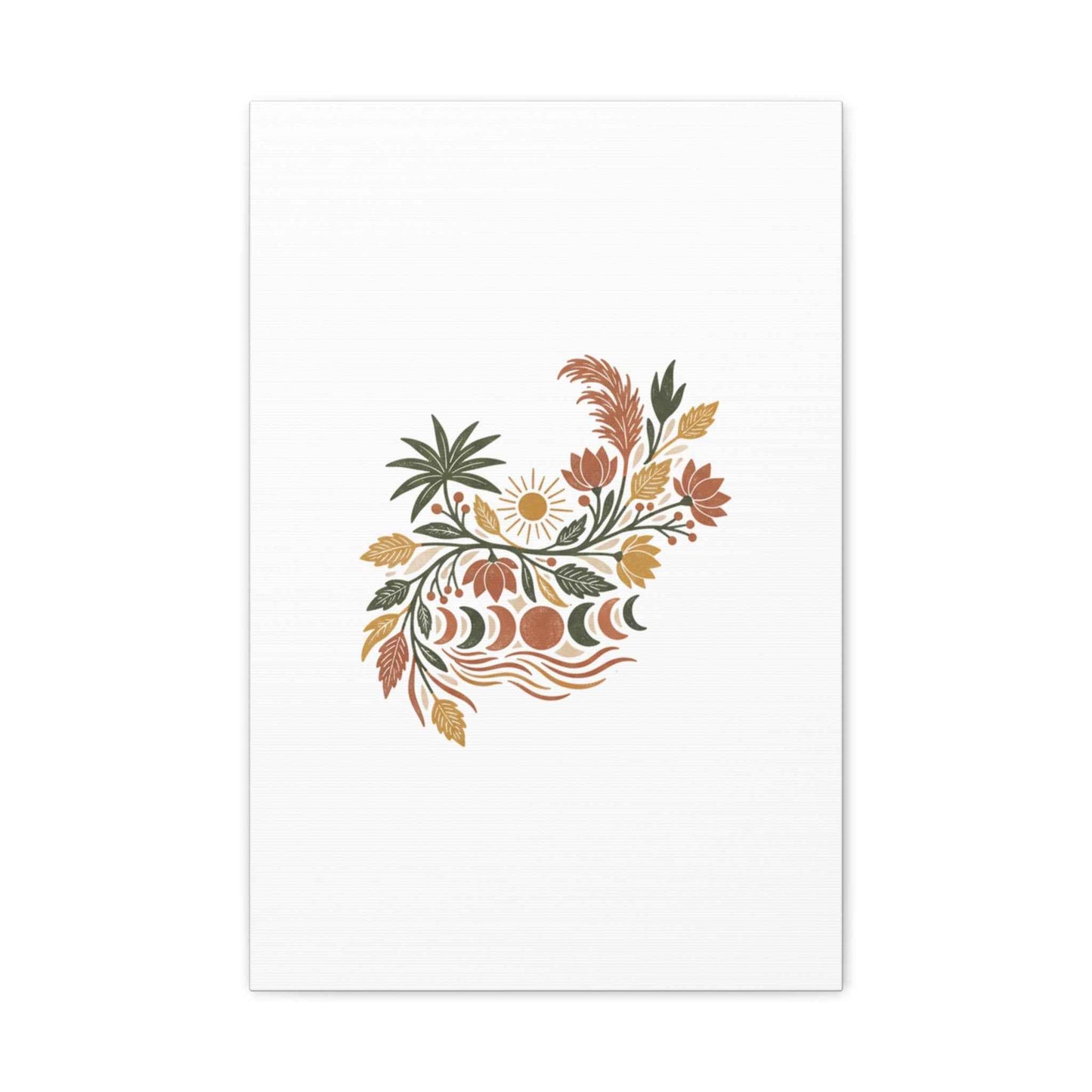 Boho Floral Moon Phase Canvas Print — Matte Stretched Wall Art