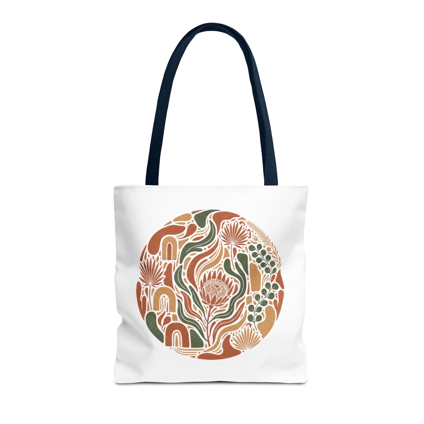 Floral Boho Tote Bag — Earthy Retro Circle Print