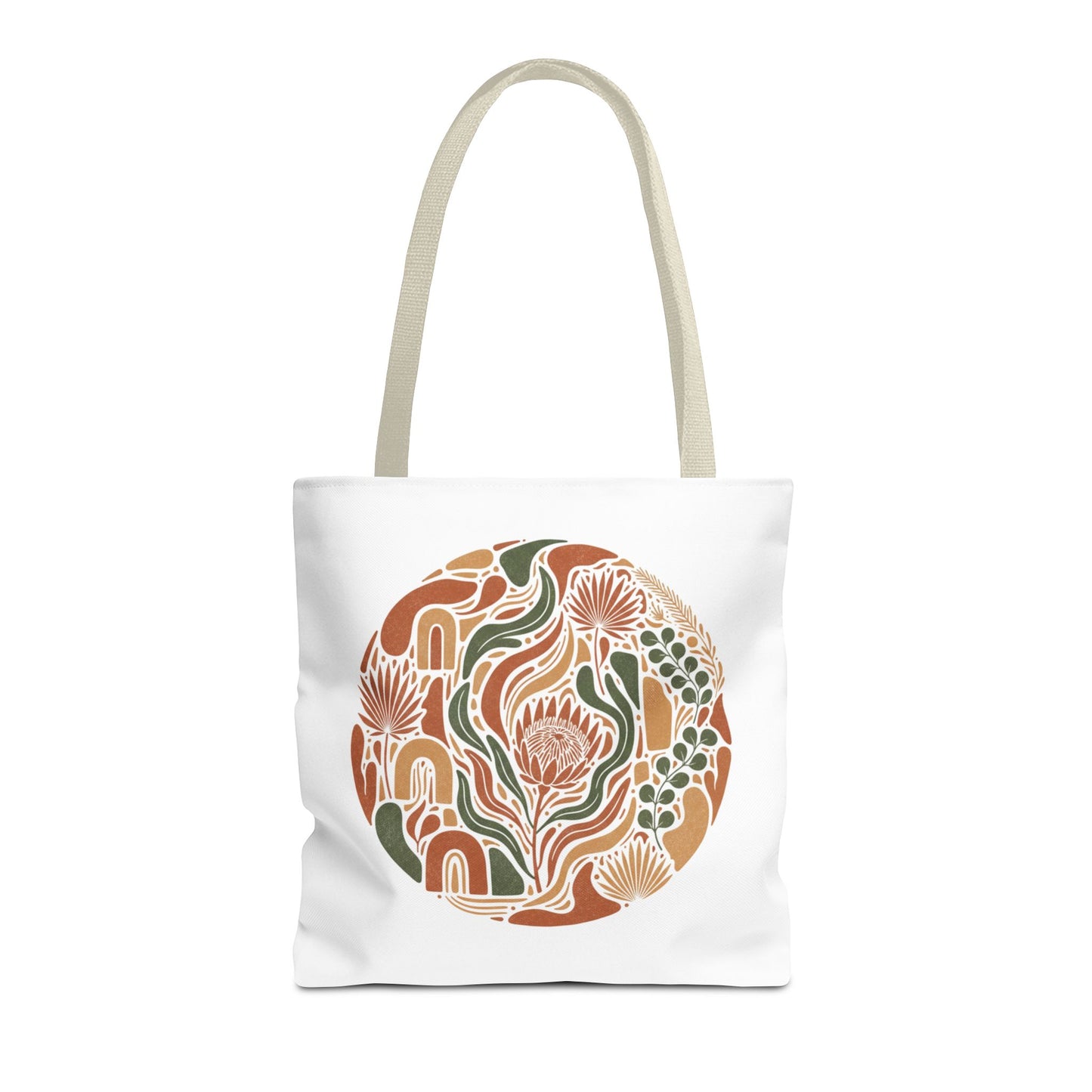 Floral Boho Tote Bag — Earthy Retro Circle Print