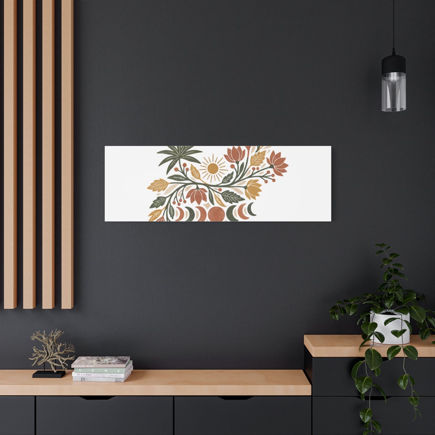 Boho Floral Moon Phase Canvas Print — Matte Stretched Wall Art