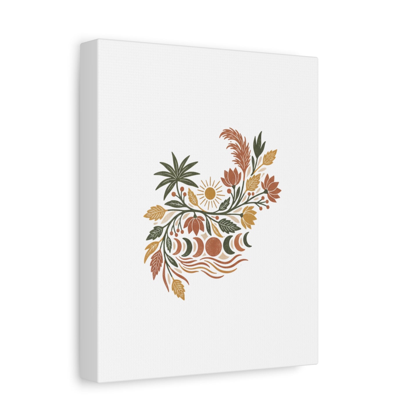 Boho Floral Moon Phase Canvas Print — Matte Stretched Wall Art