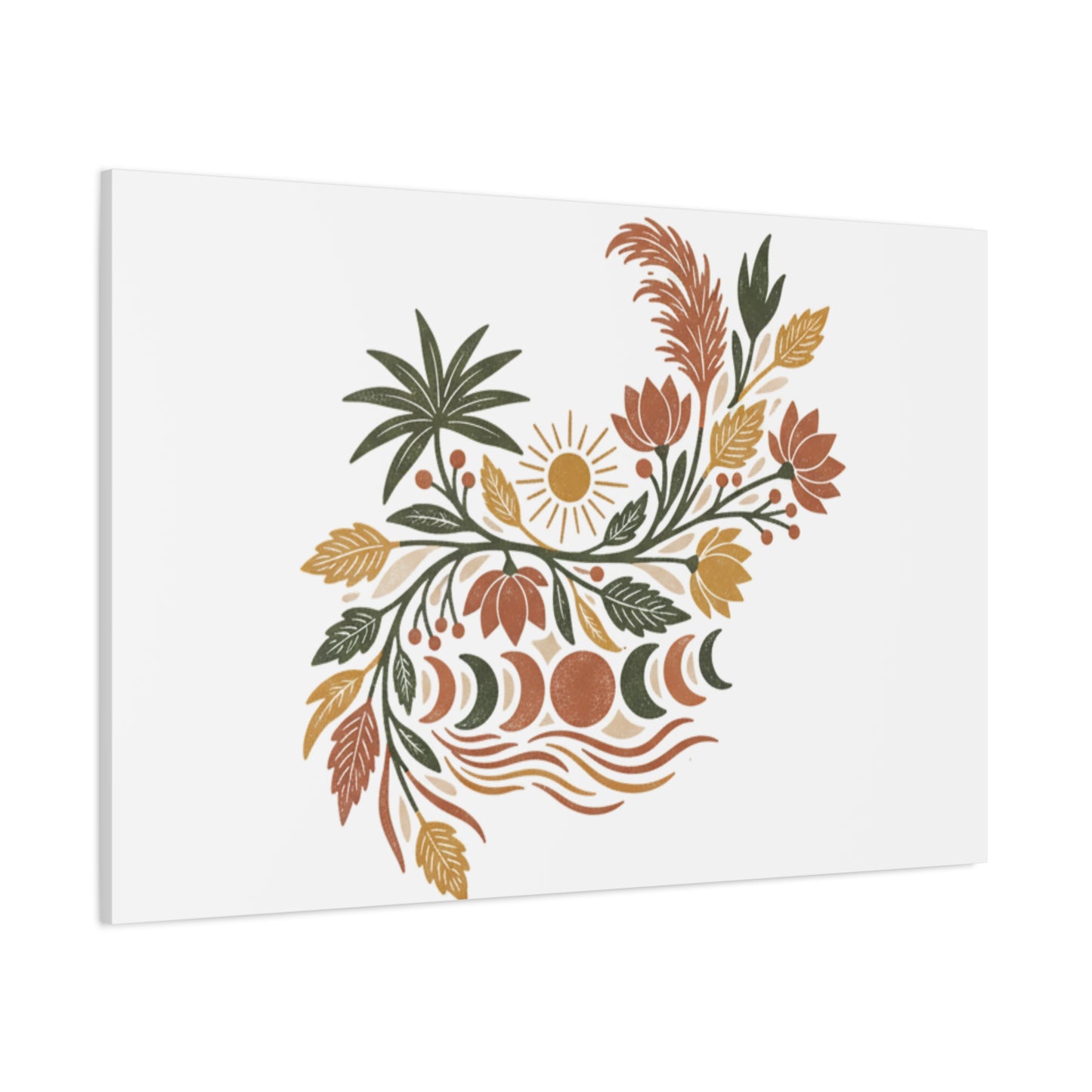 Boho Floral Moon Phase Canvas Print — Matte Stretched Wall Art