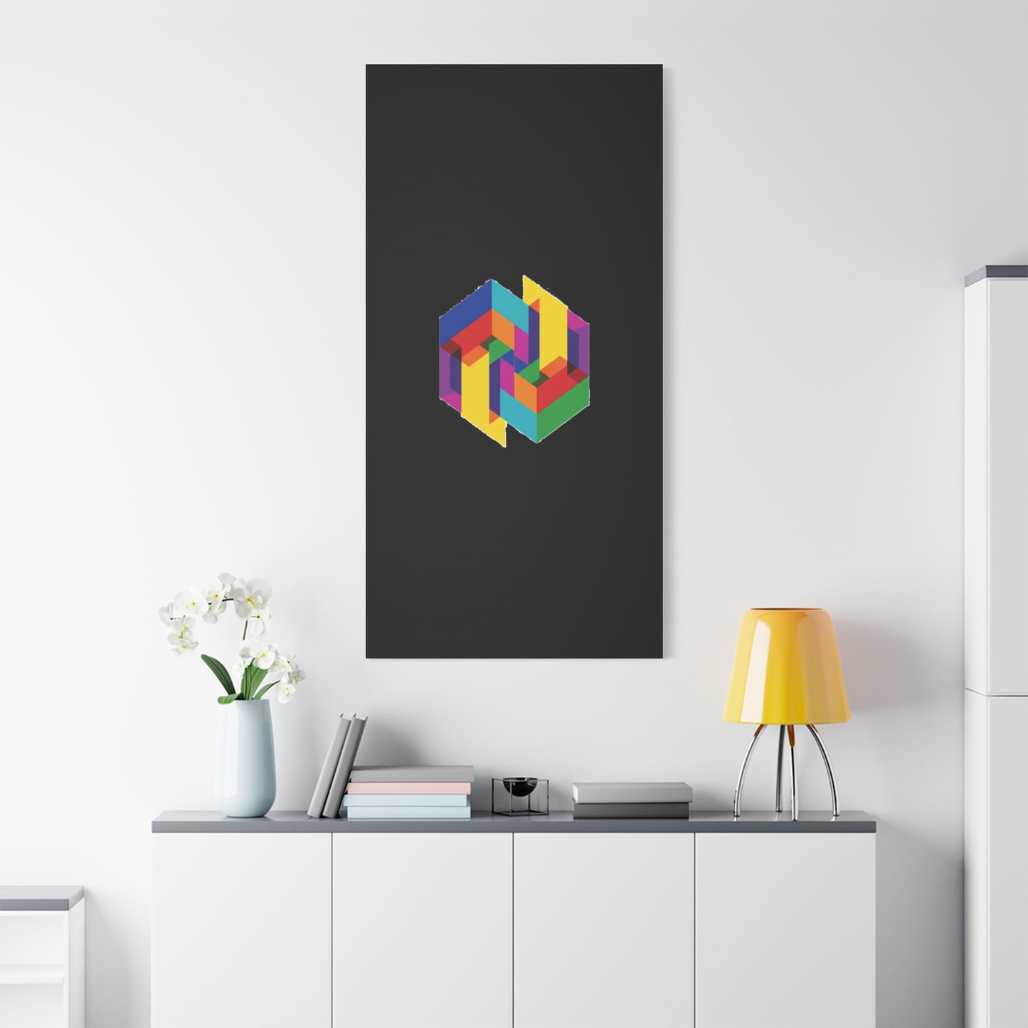 Colorful Geometric Cube Canvas Print — Modern Abstract Wall Art