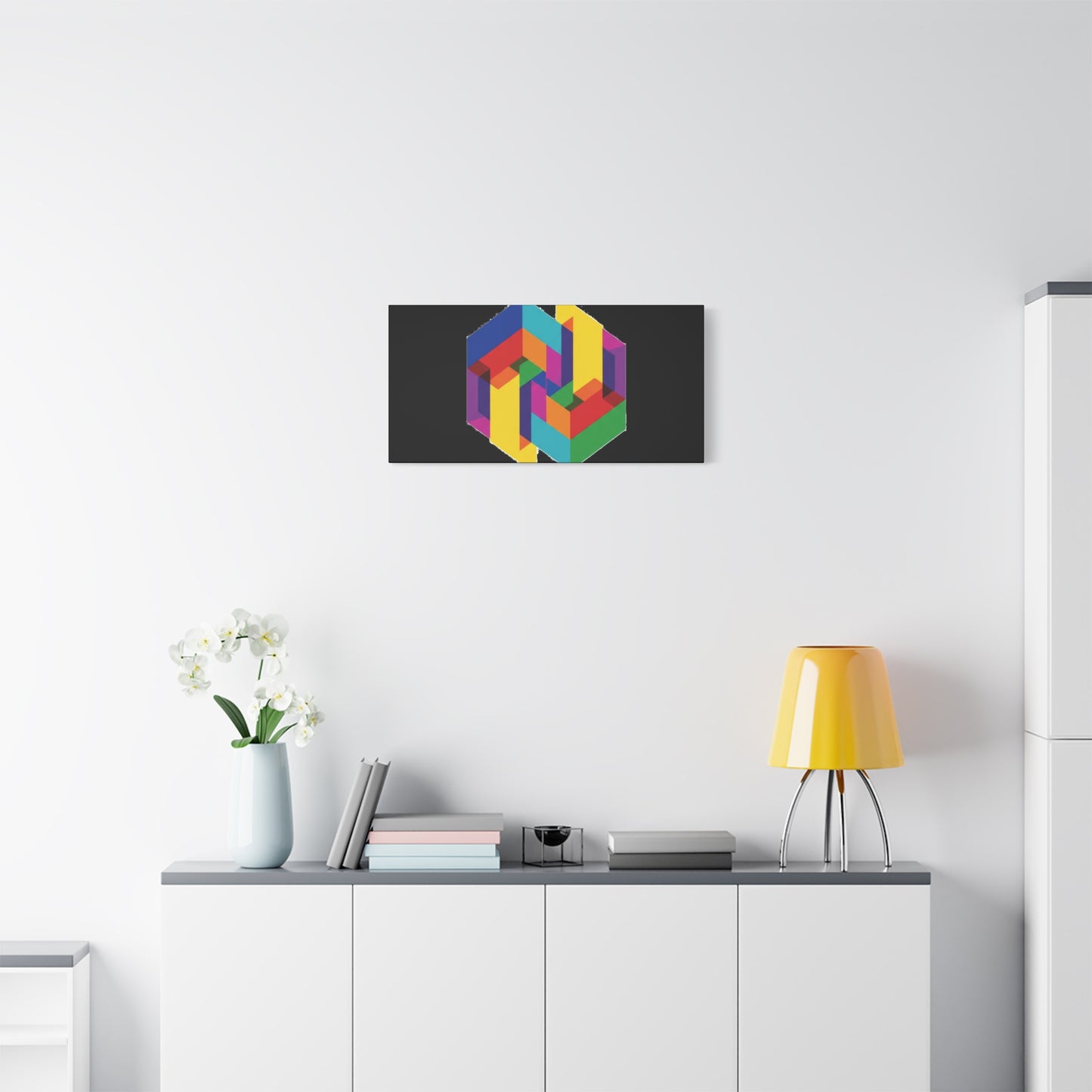 Colorful Geometric Cube Canvas Print — Modern Abstract Wall Art