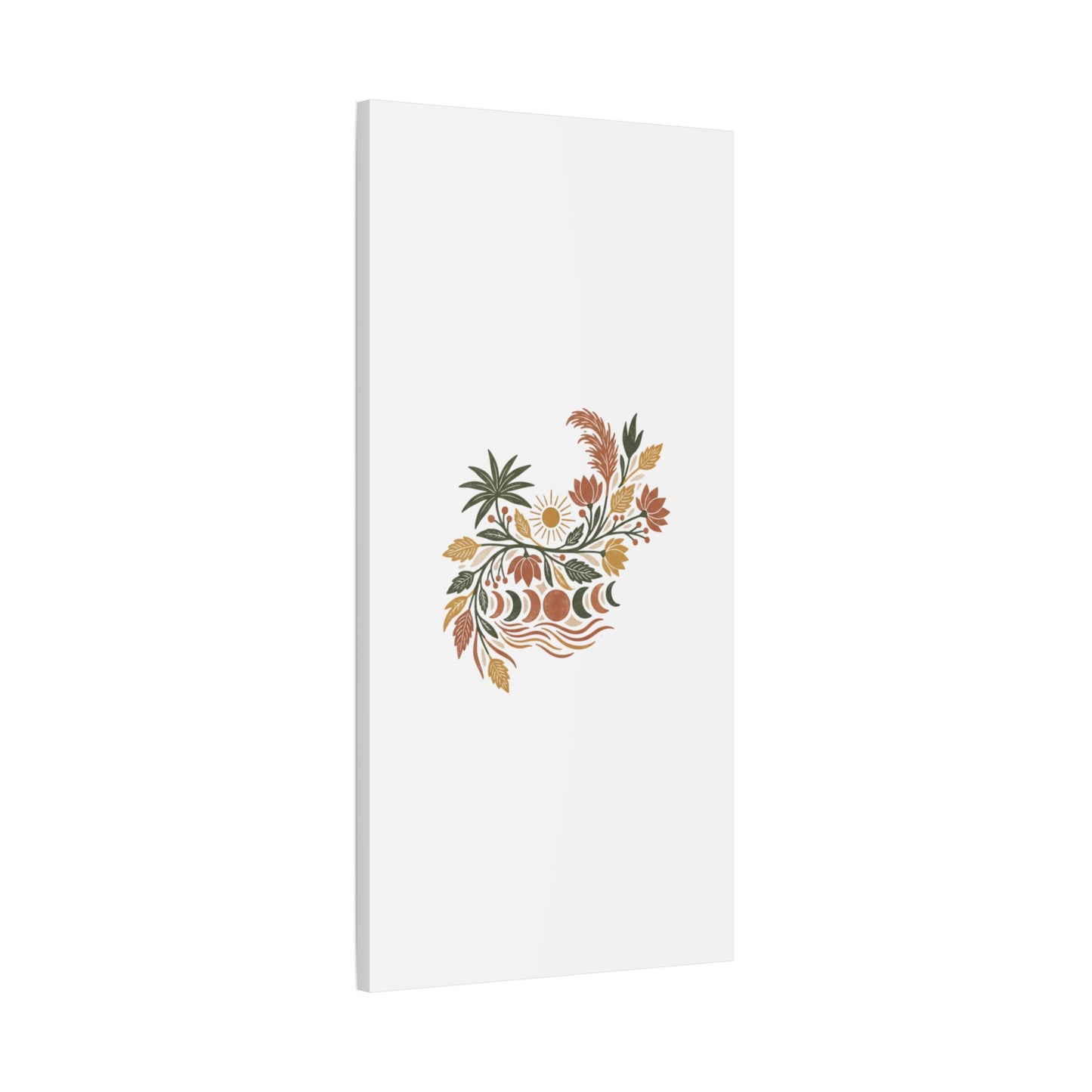 Boho Floral Moon Phase Canvas Print — Matte Stretched Wall Art
