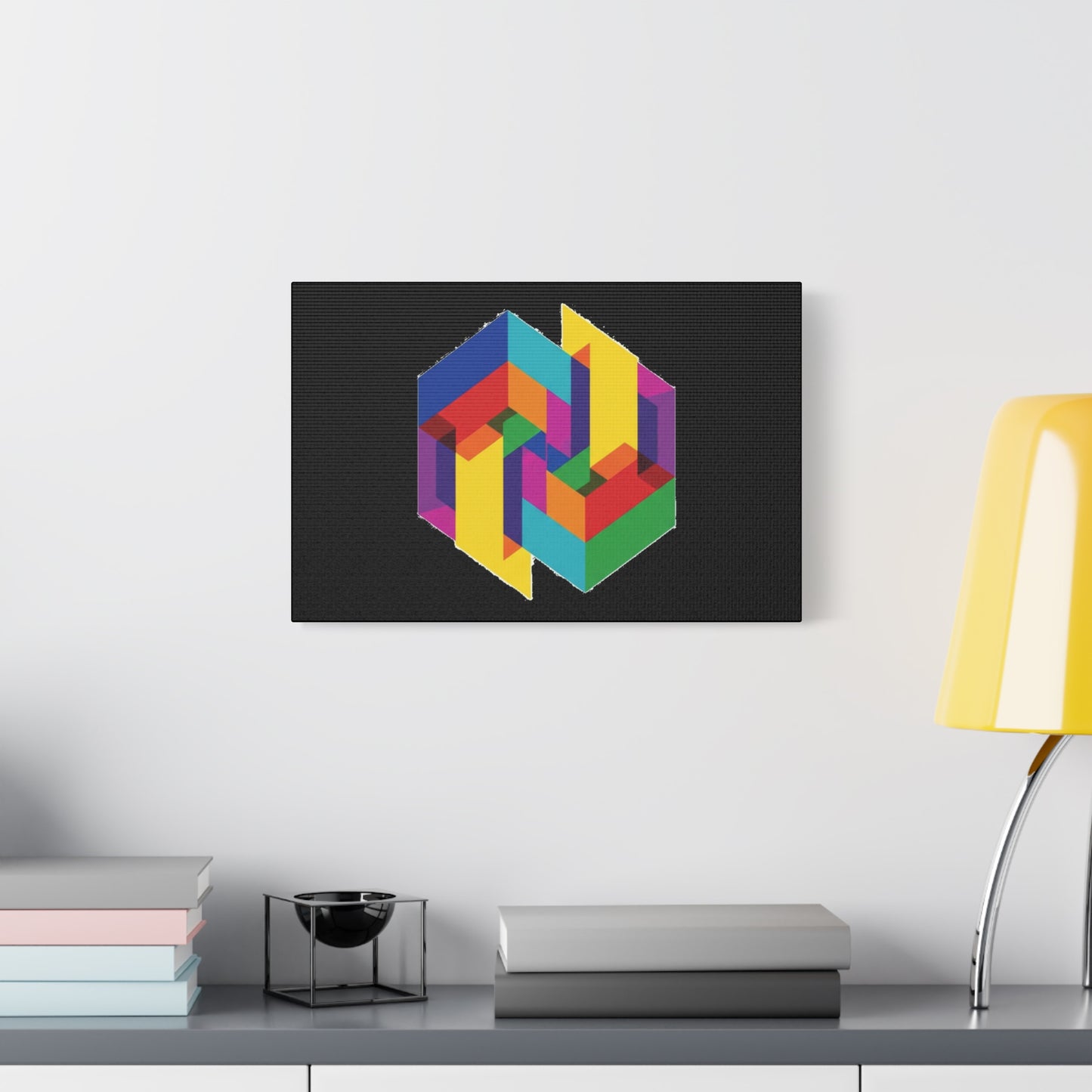 Colorful Geometric Cube Canvas Print — Modern Abstract Wall Art