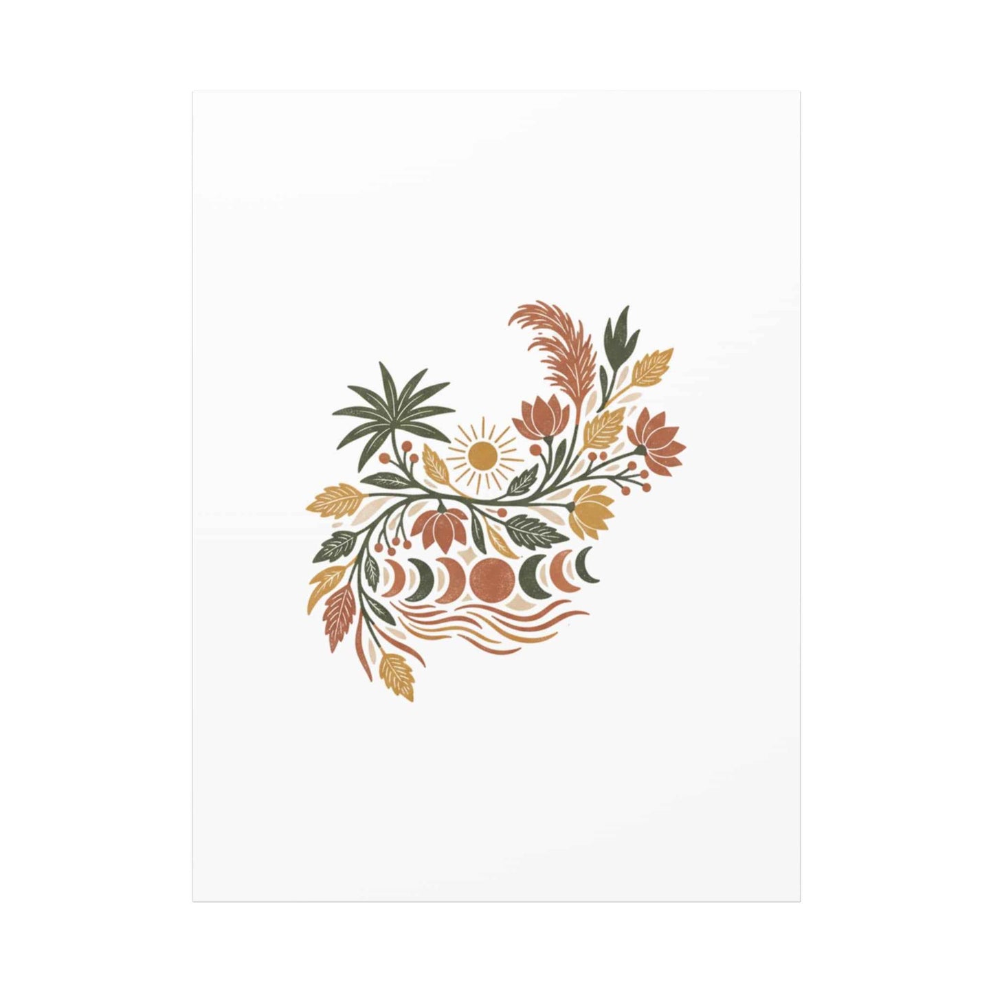 Boho Floral Moon Phase Canvas Print — Matte Stretched Wall Art