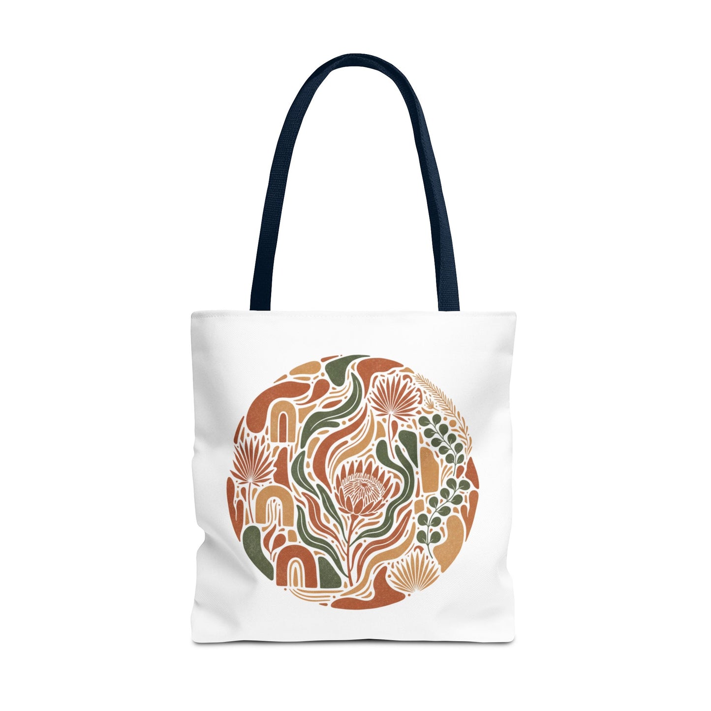 Floral Boho Tote Bag — Earthy Retro Circle Print