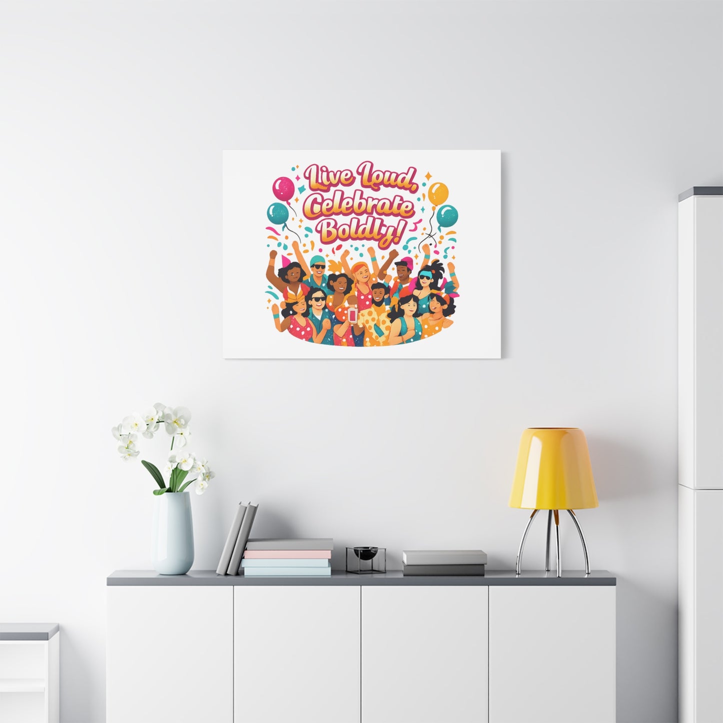 Live Loud Celebrate Boldly Canvas | Carnival Fiesta Confetti, Neon brights