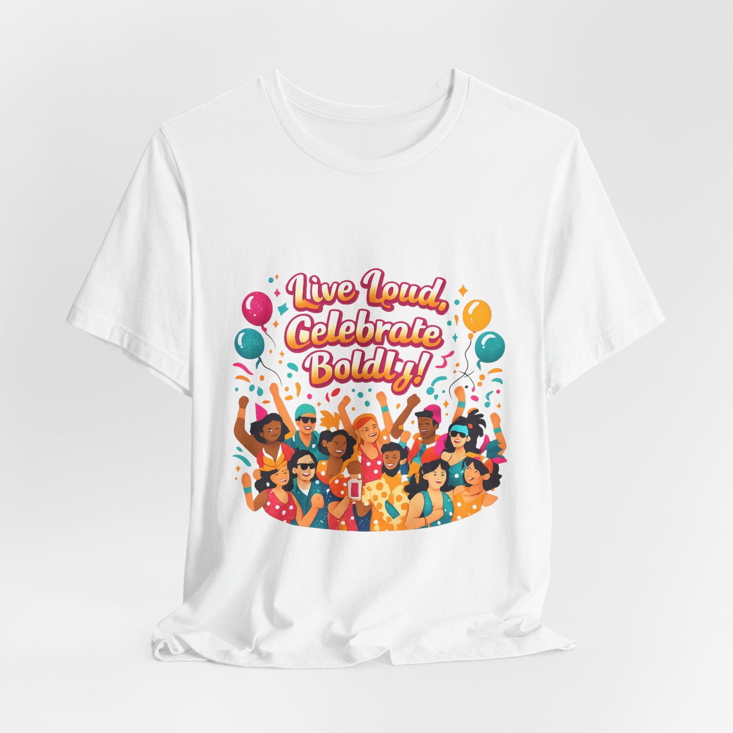 Celebrate Boldly T-Shirt | carnival confetti colorblocked neon brights