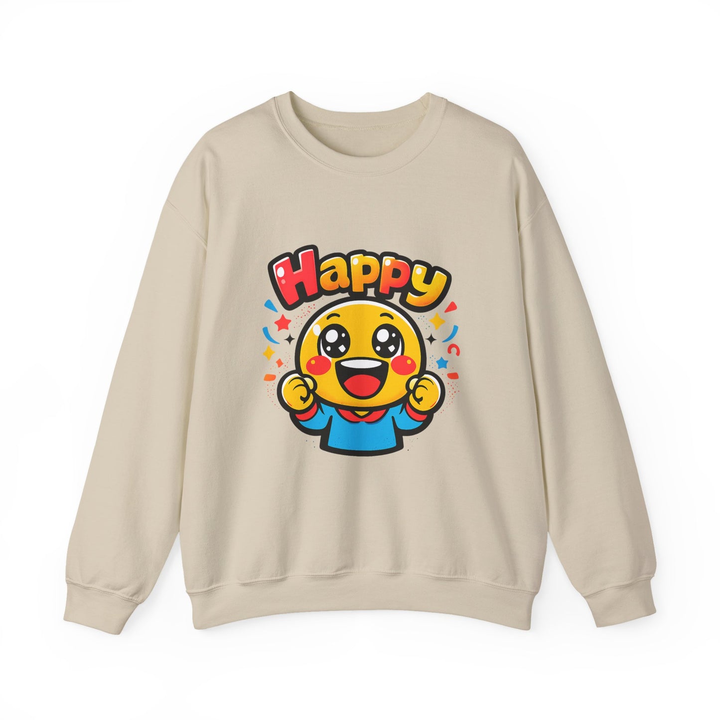 Happy Emoji Cartoon Crewneck Sweatshirt | kawaii minimal, thick outline