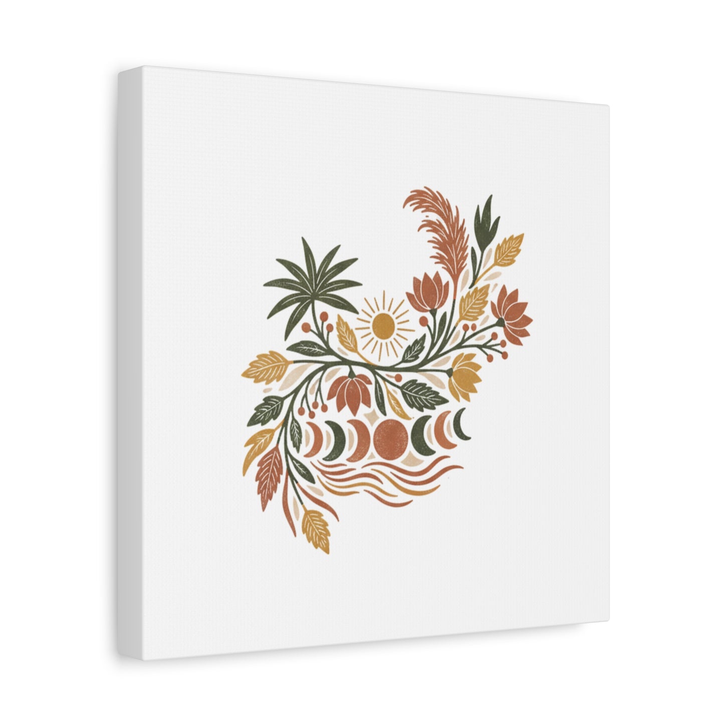 Boho Floral Moon Phase Canvas Print — Matte Stretched Wall Art