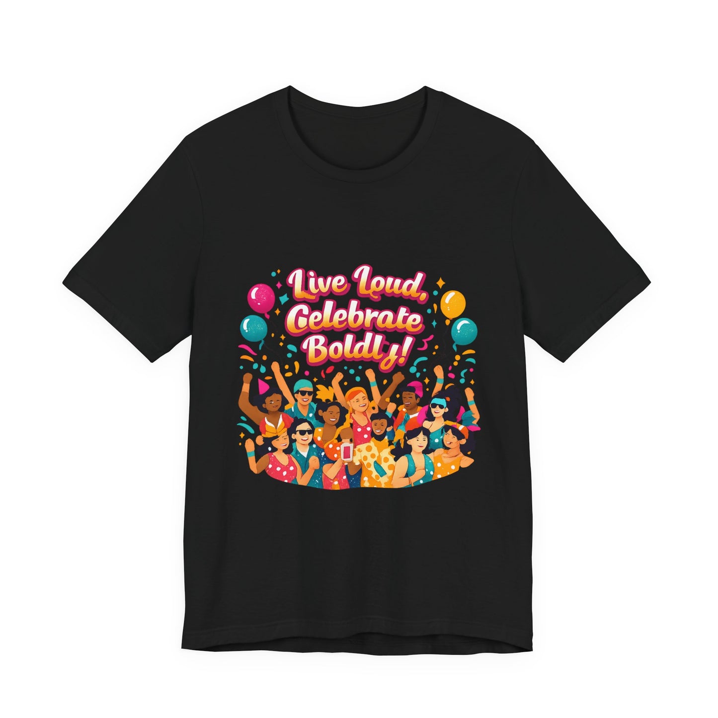 Celebrate Boldly T-Shirt | carnival confetti colorblocked neon brights