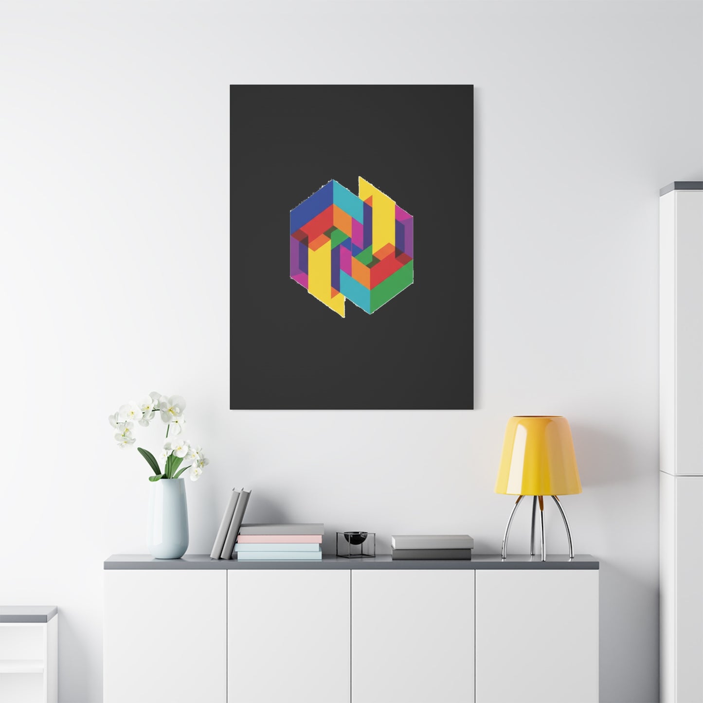 Colorful Geometric Cube Canvas Print — Modern Abstract Wall Art