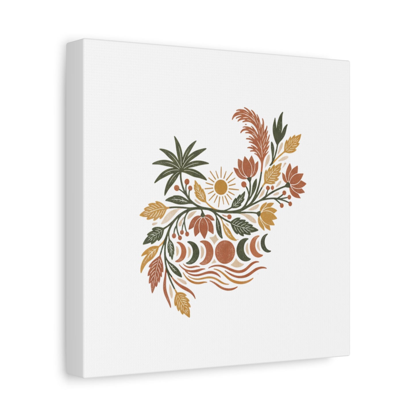 Boho Floral Moon Phase Canvas Print — Matte Stretched Wall Art