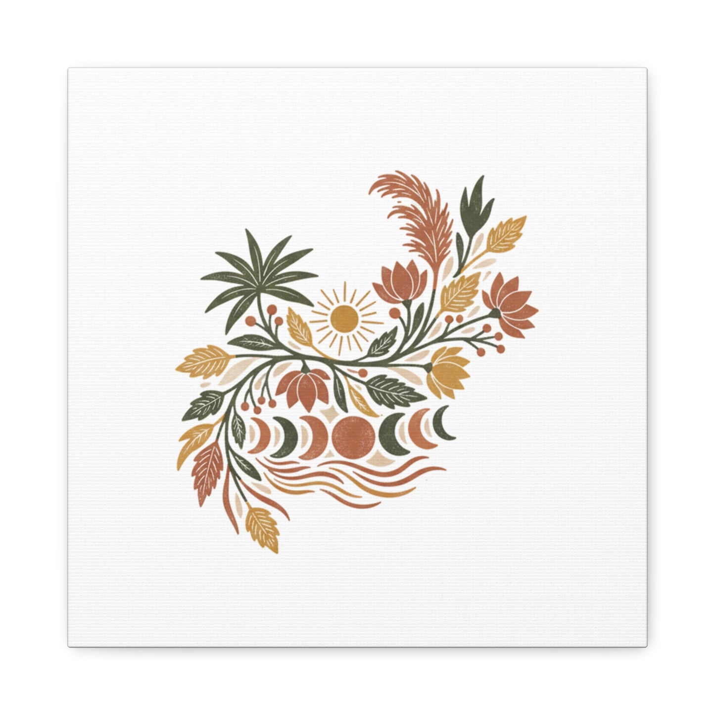 Boho Floral Moon Phase Canvas Print — Matte Stretched Wall Art