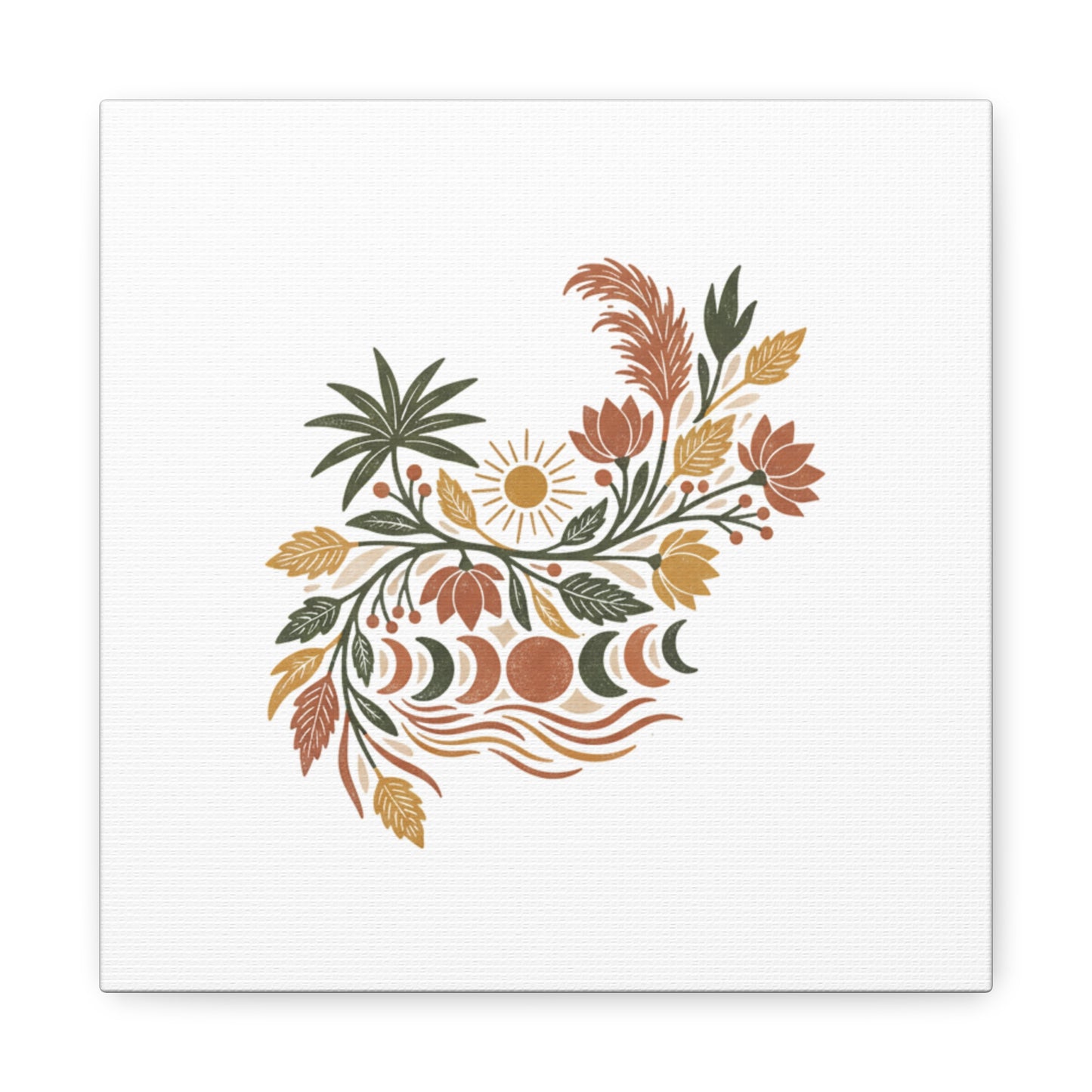 Boho Floral Moon Phase Canvas Print — Matte Stretched Wall Art