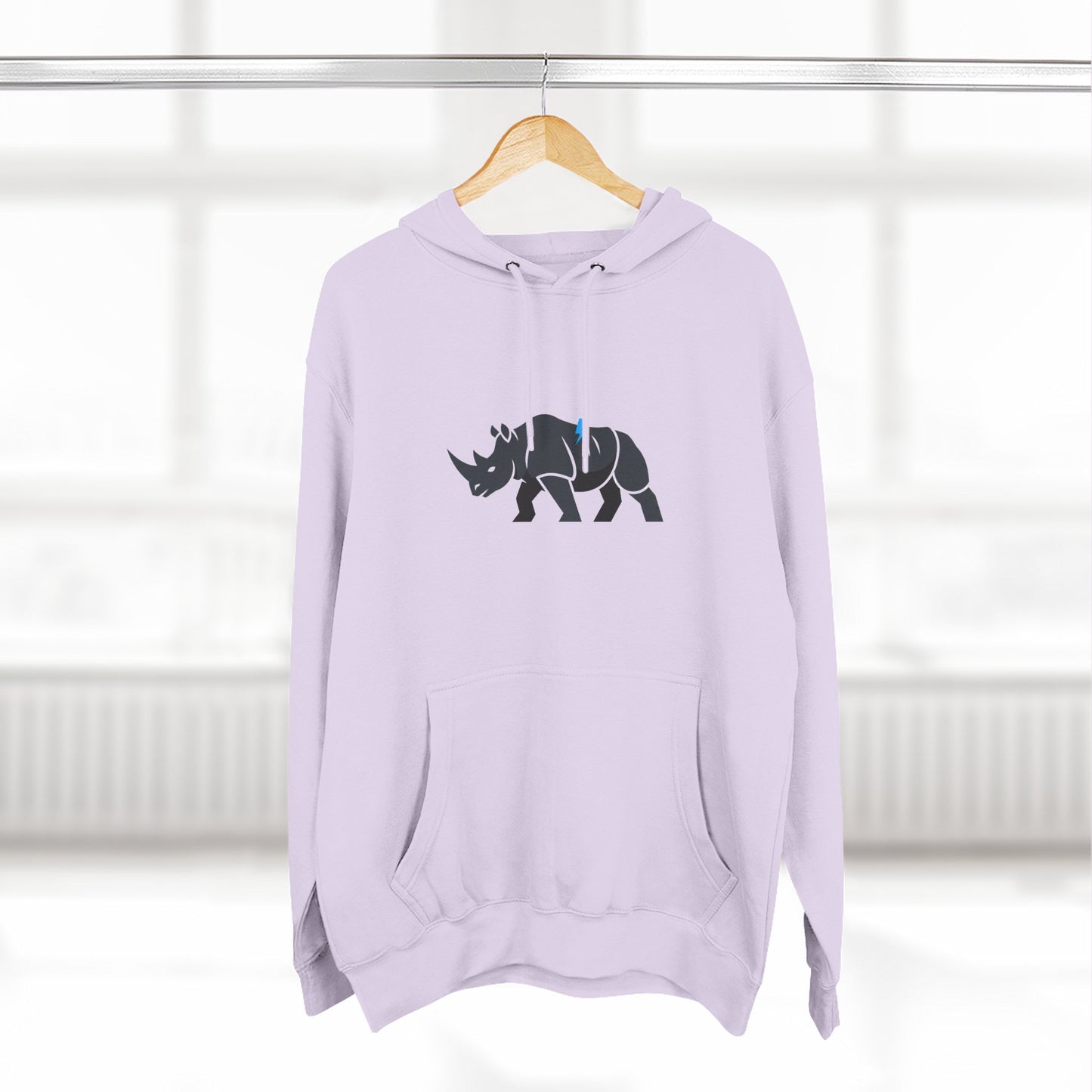 Rhino Silhouette Hoodie — Minimalist Three-Panel Rhino Graphic Sweatshirt