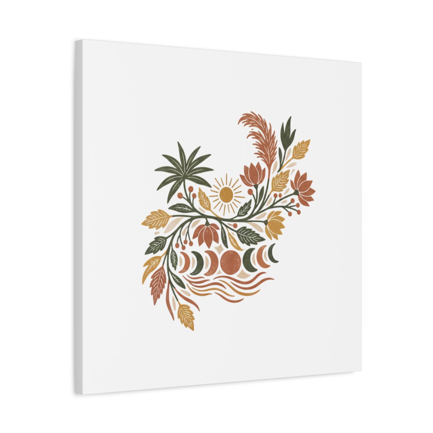 Boho Floral Moon Phase Canvas Print — Matte Stretched Wall Art