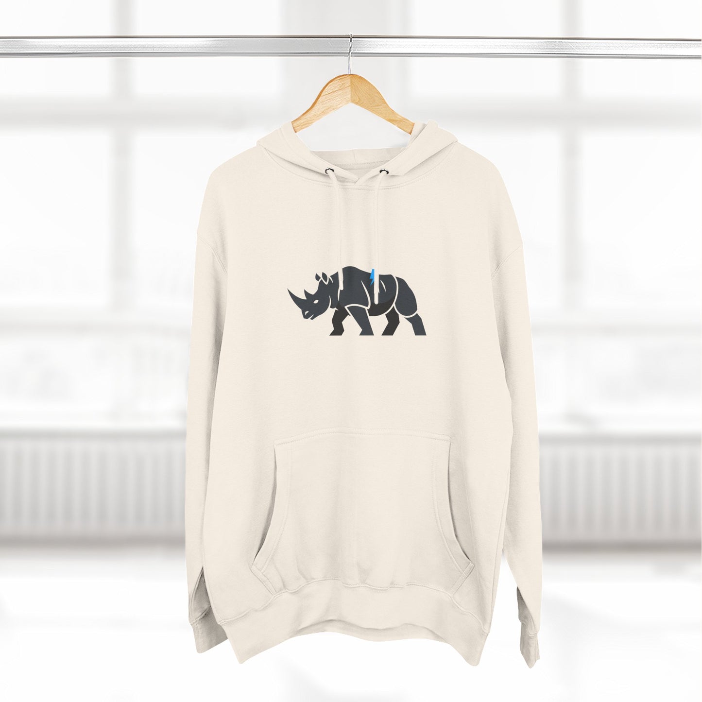 Rhino Silhouette Hoodie — Minimalist Three-Panel Rhino Graphic Sweatshirt