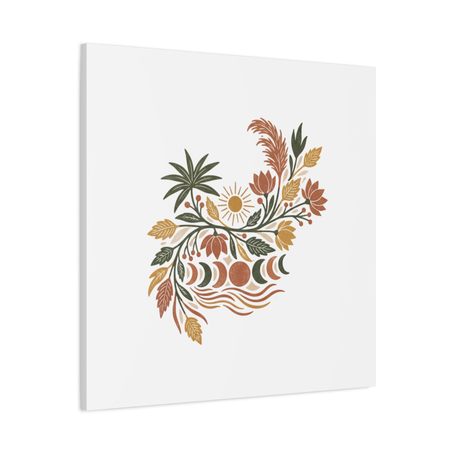 Boho Floral Moon Phase Canvas Print — Matte Stretched Wall Art