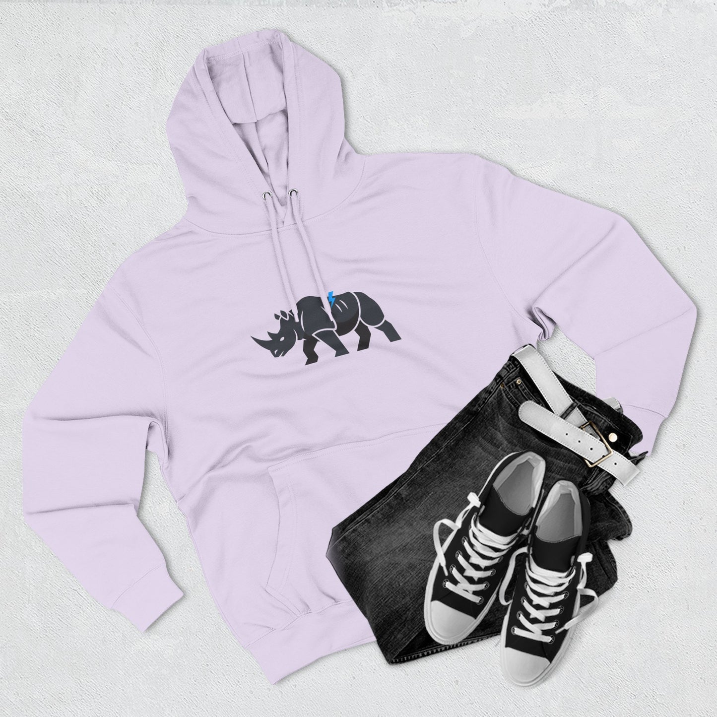 Rhino Silhouette Hoodie — Minimalist Three-Panel Rhino Graphic Sweatshirt