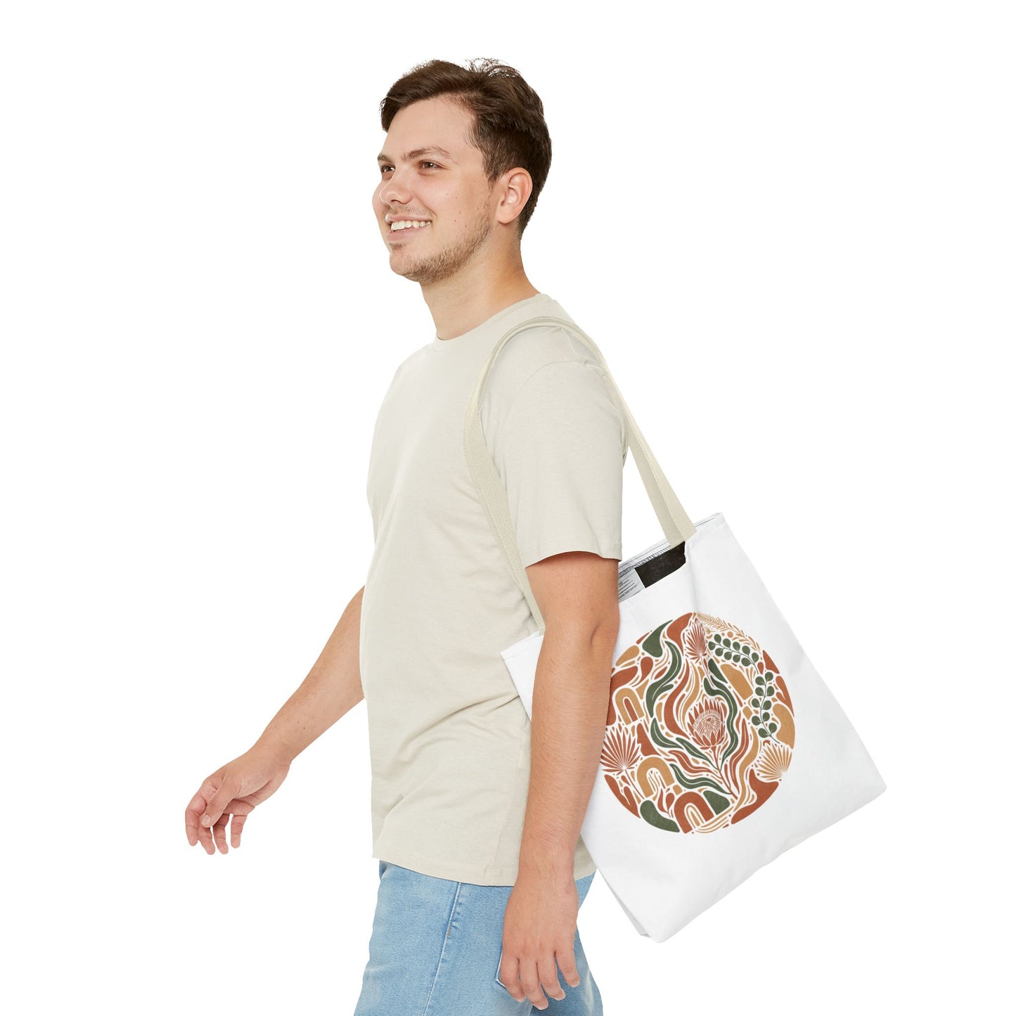 Floral Boho Tote Bag — Earthy Retro Circle Print