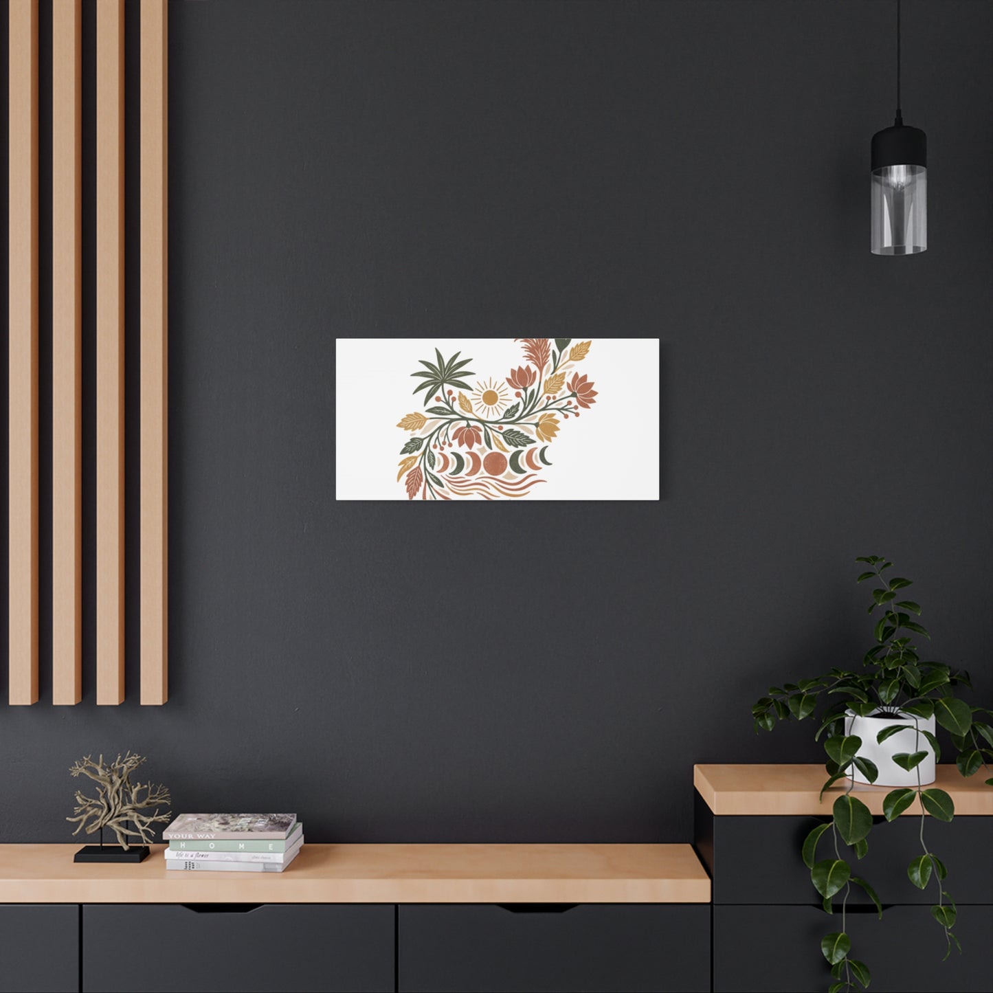 Boho Floral Moon Phase Canvas Print — Matte Stretched Wall Art