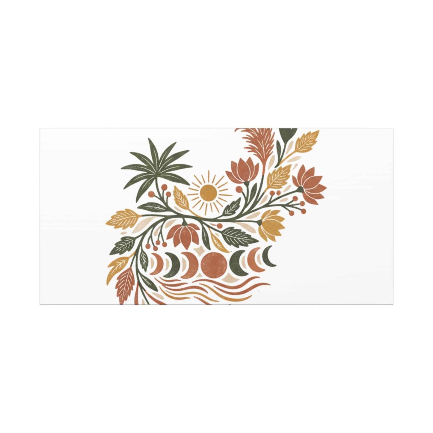 Boho Floral Moon Phase Canvas Print — Matte Stretched Wall Art