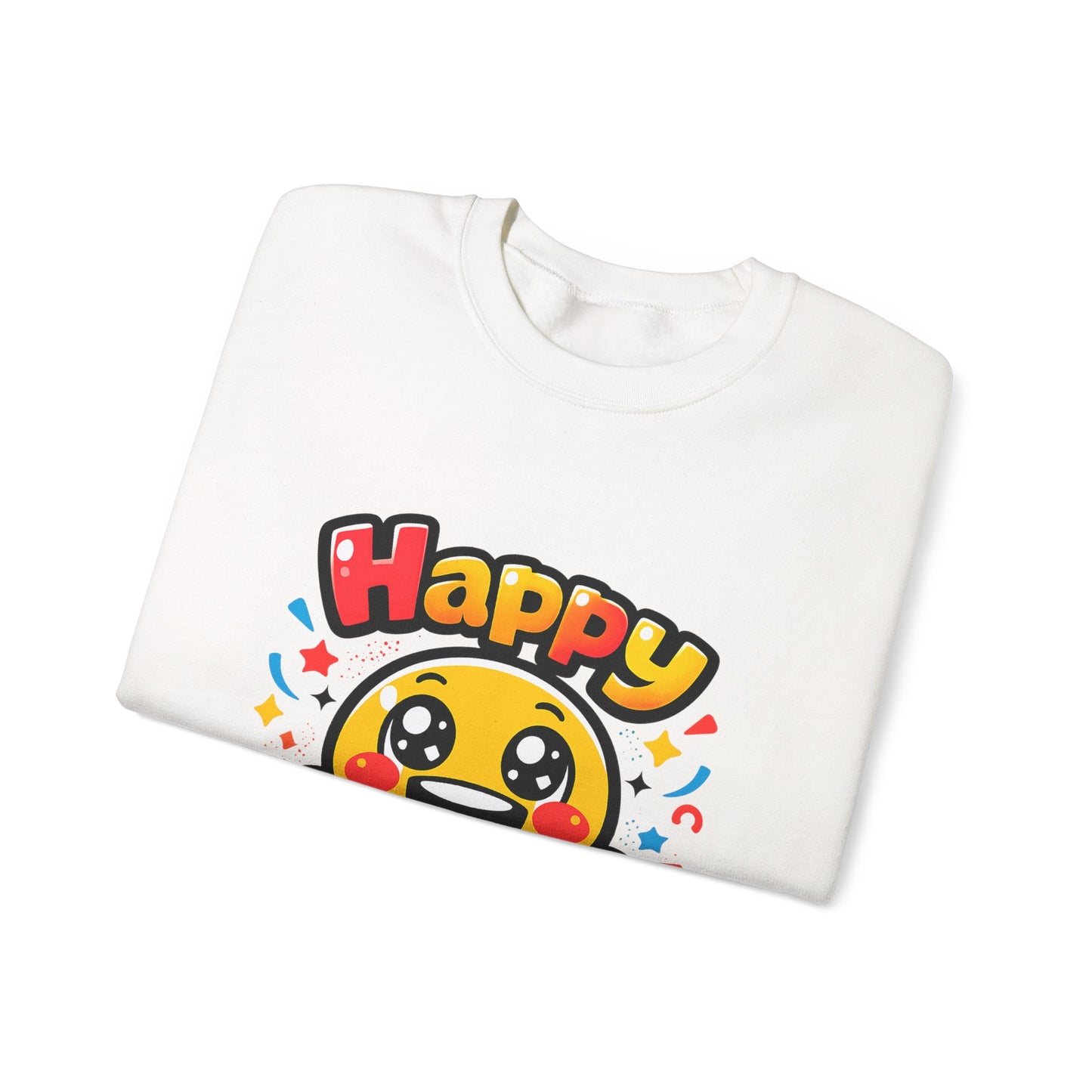 Happy Emoji Cartoon Crewneck Sweatshirt | kawaii minimal, thick outline