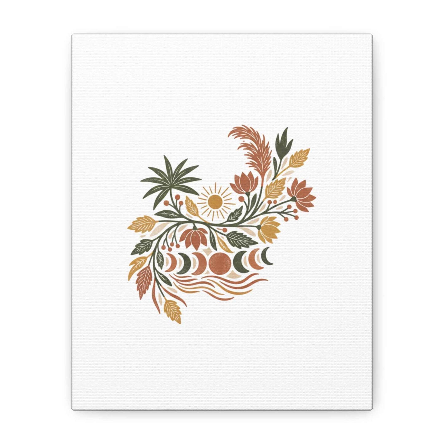 Boho Floral Moon Phase Canvas Print — Matte Stretched Wall Art