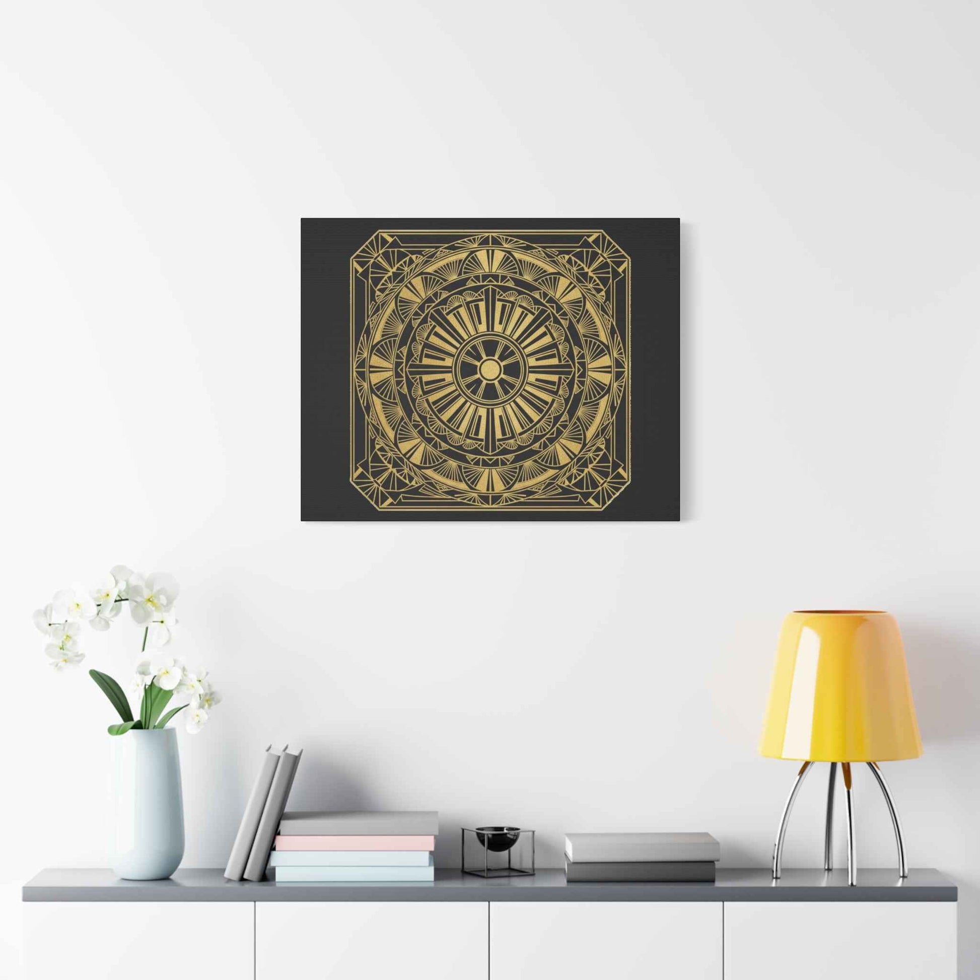 Gold Mandala Canvas Wall Art — Geometric Boho Matte Stretched Canvas