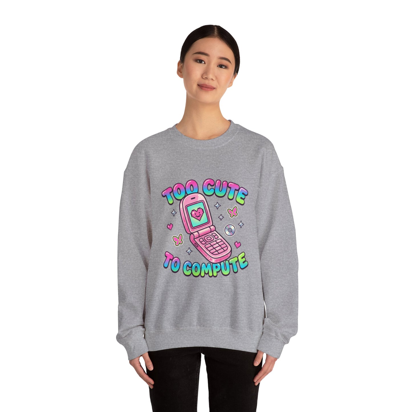 Too Cute To Compute Sweatshirt | Y2K aesthetic, 2000s retro internet graphic