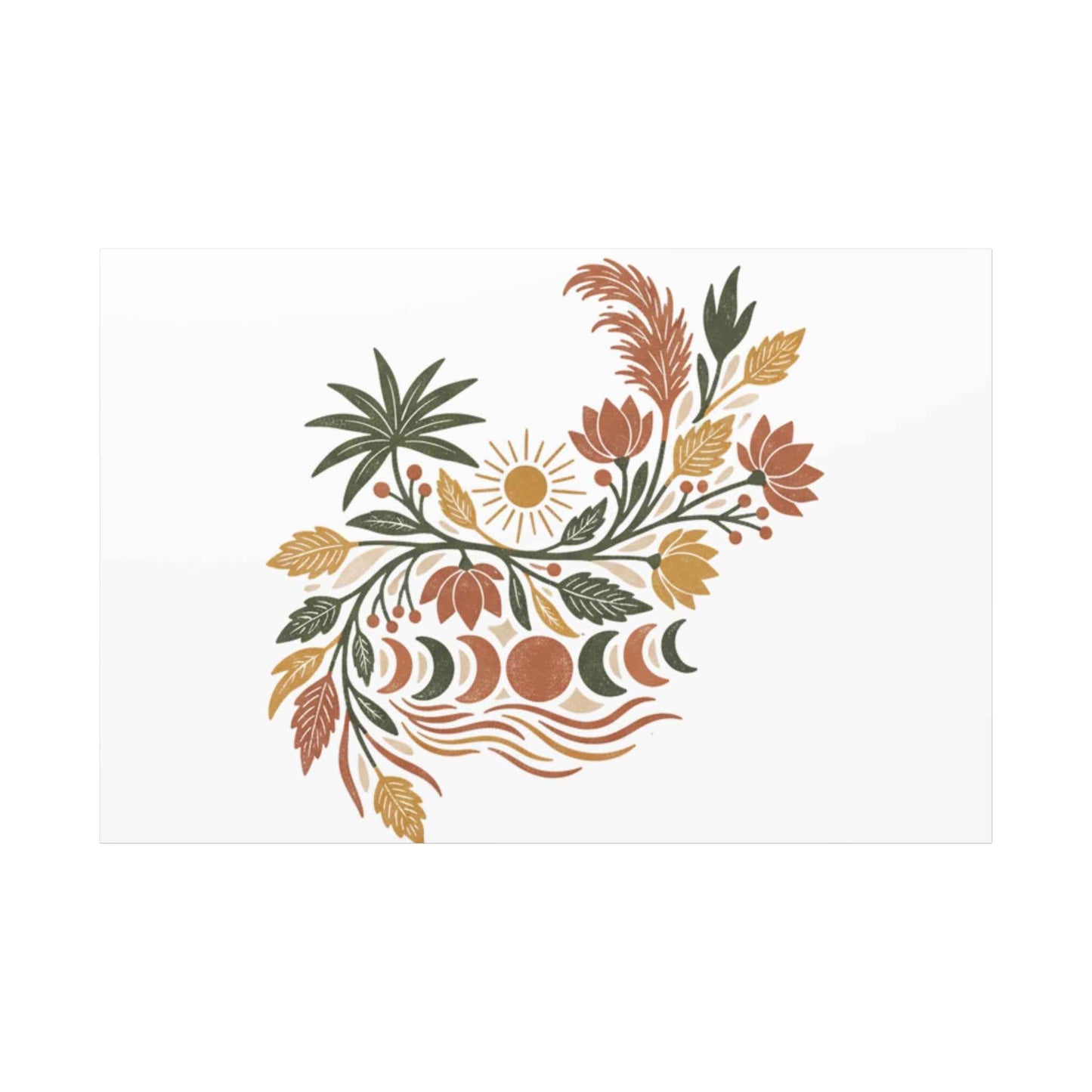Boho Floral Moon Phase Canvas Print — Matte Stretched Wall Art