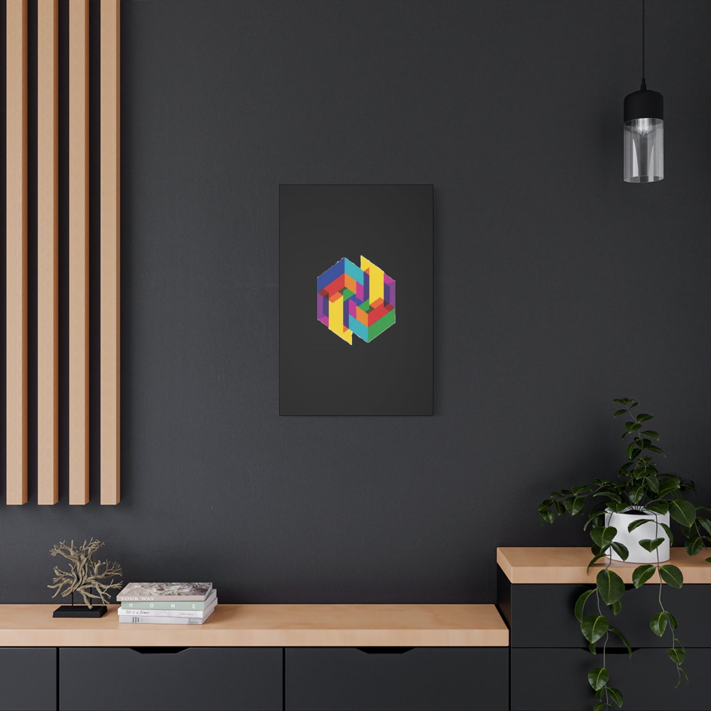 Colorful Geometric Cube Canvas Print — Modern Abstract Wall Art