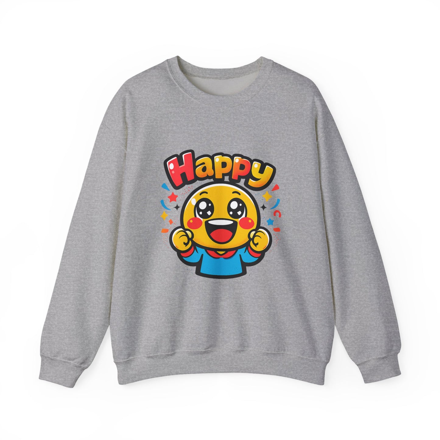 Happy Emoji Cartoon Crewneck Sweatshirt | kawaii minimal, thick outline