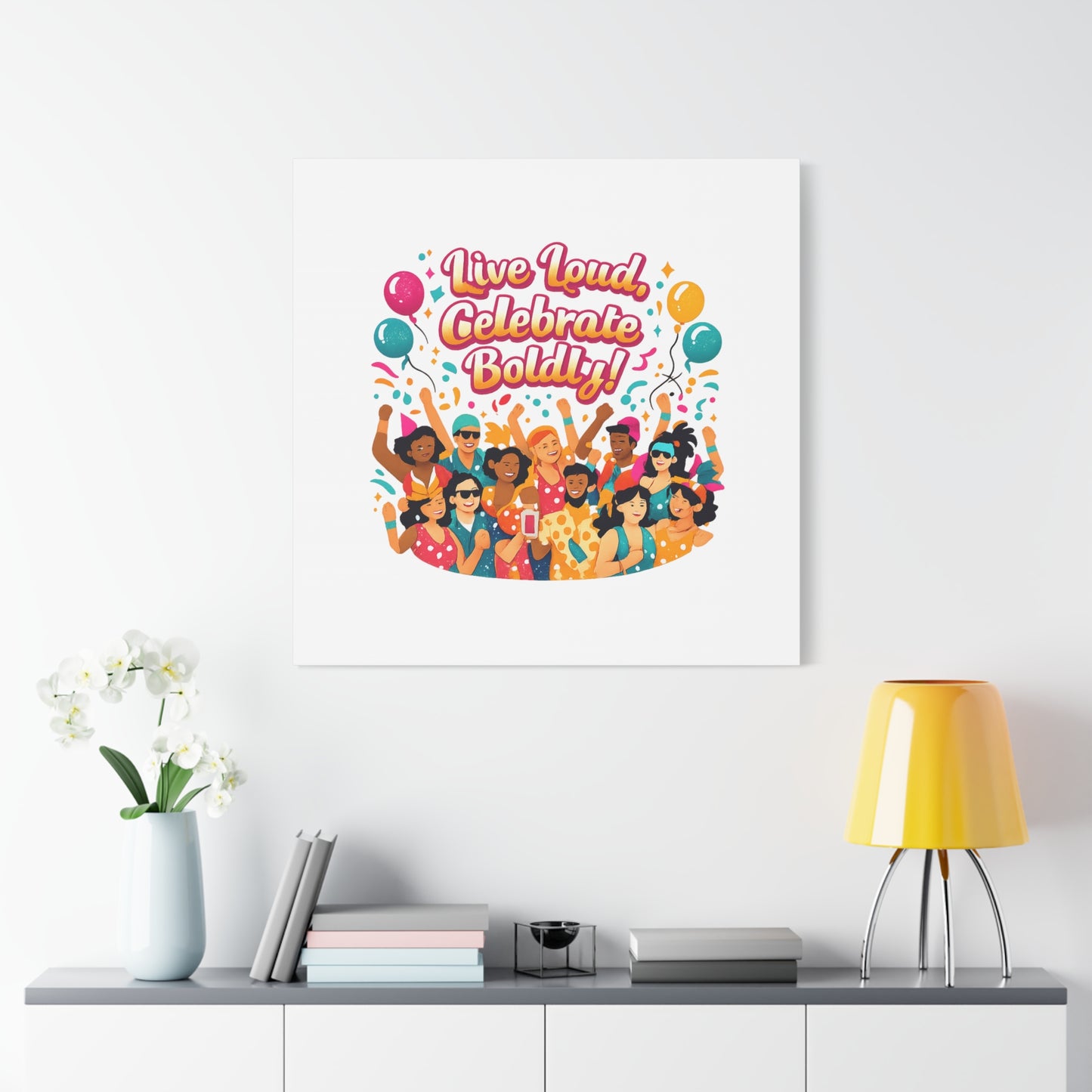 Live Loud Celebrate Boldly Canvas | Carnival Fiesta Confetti, Neon brights