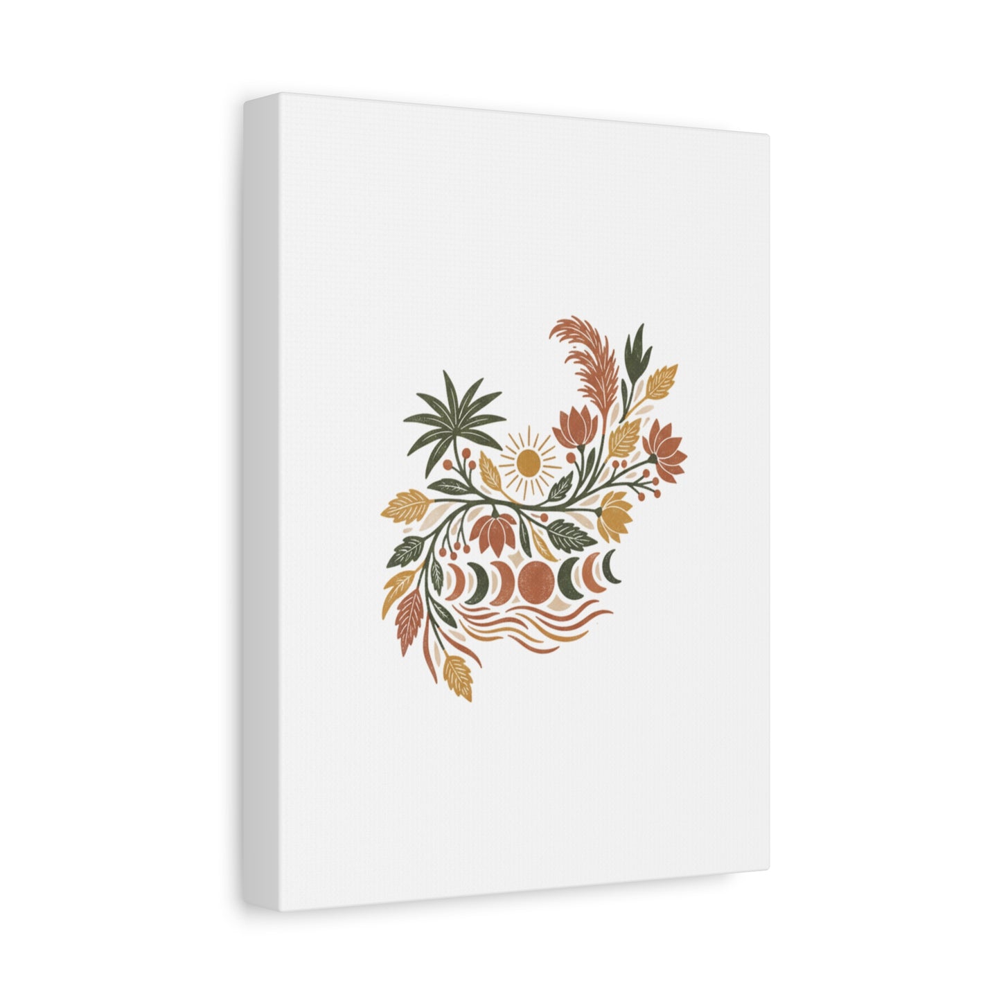 Boho Floral Moon Phase Canvas Print — Matte Stretched Wall Art