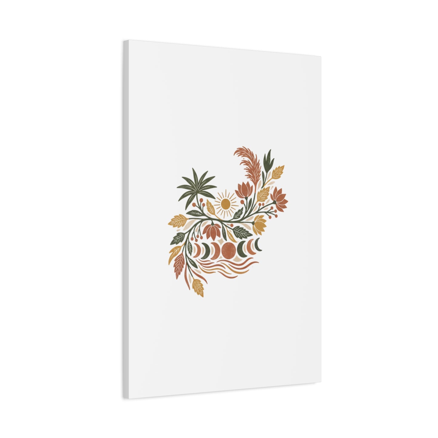 Boho Floral Moon Phase Canvas Print — Matte Stretched Wall Art